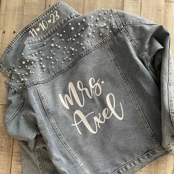 Custom Mrs. Denim Jacket with Pearls - Picture 5 of 6